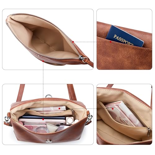 KALIDI Vintage Vegan Leather Crossbody Bag PU Shoulder Bag Handbag Multiple Pockets Adjustable Removable Strap Women 5