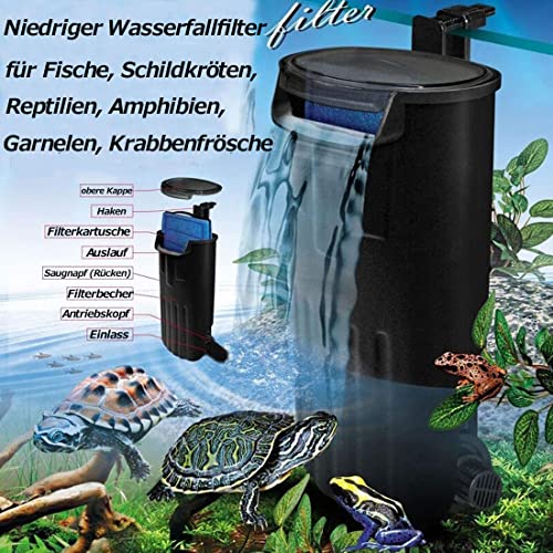 Aquarium Biofilter Aquarium Innenfilter Schildkrötenfilter Wasserfall Tank Wasserreinigungspumpe Bio Filtration für Kaltwasser, Schildkröte Garnelen Frosch Krabben Bis zu 130L (600L/H Aquarienfilter)