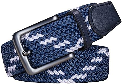 AGEA Elastic Stretch Woven Braided Waist Belt for Men and Women (Waist 32"-35", White Blue)
