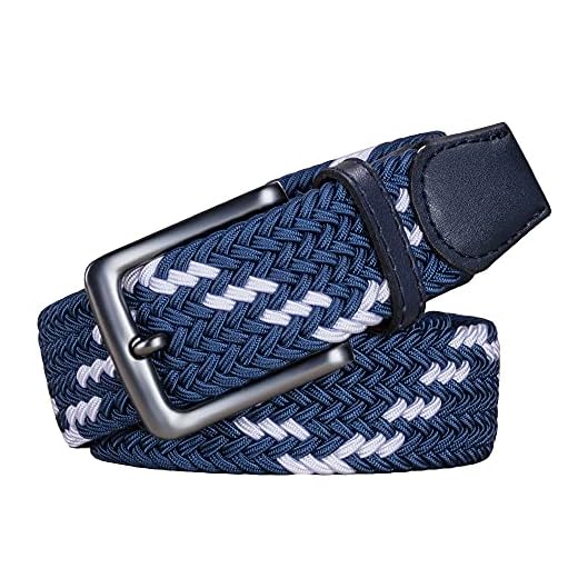 AGEA Elastic Stretch Woven Braided Waist Belt for Men and Women (Waist 32"-35", White Blue)