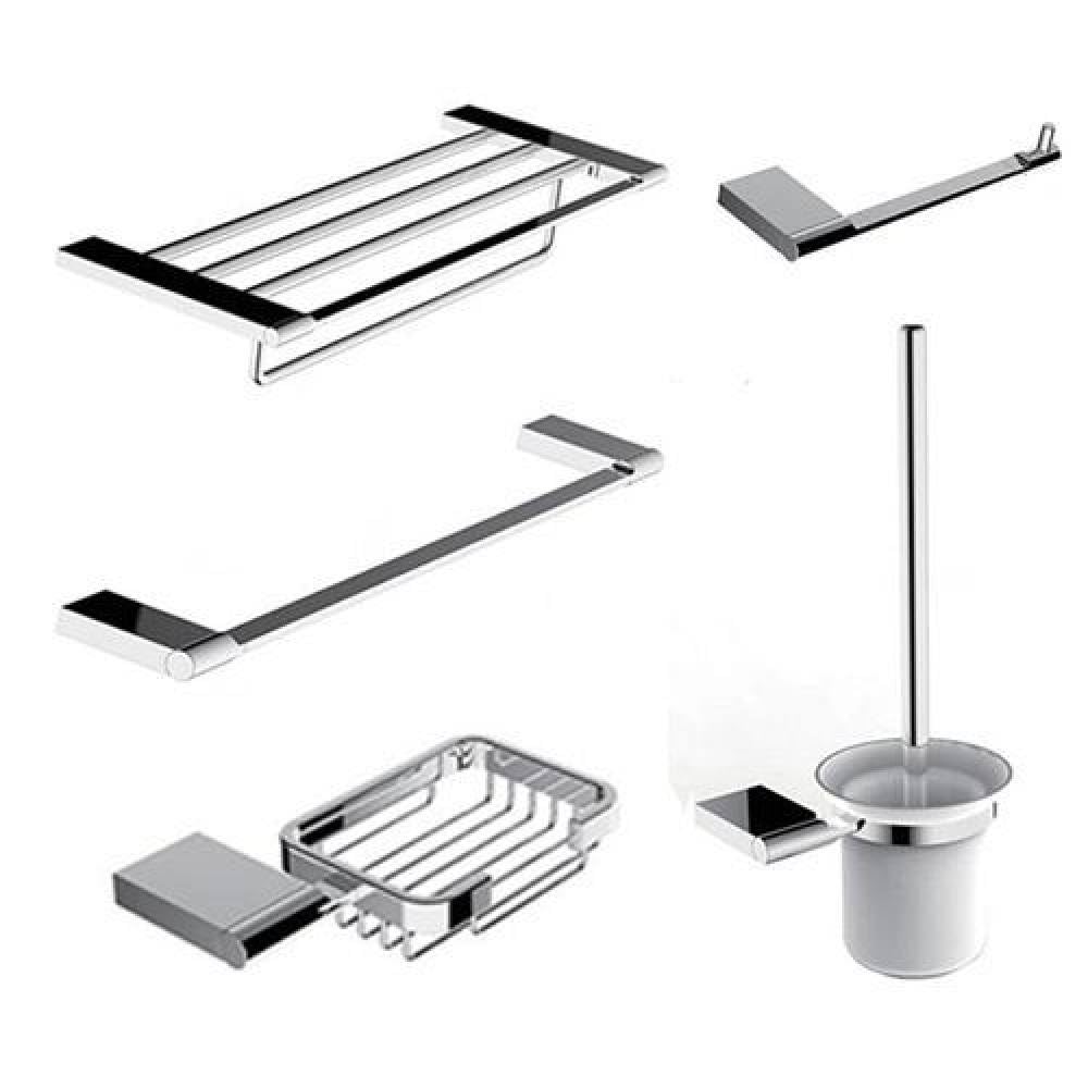 Ensemble d'accessoires de salle de bain chromé avec porte-serviettes et étagère murale