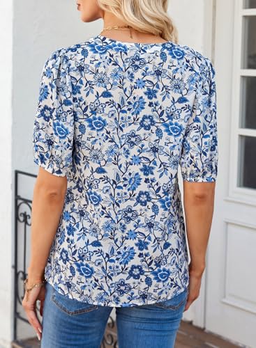 Image of Dokotoo Womens Blouses V Neck Puff Short Sleeve Business Casual Tops