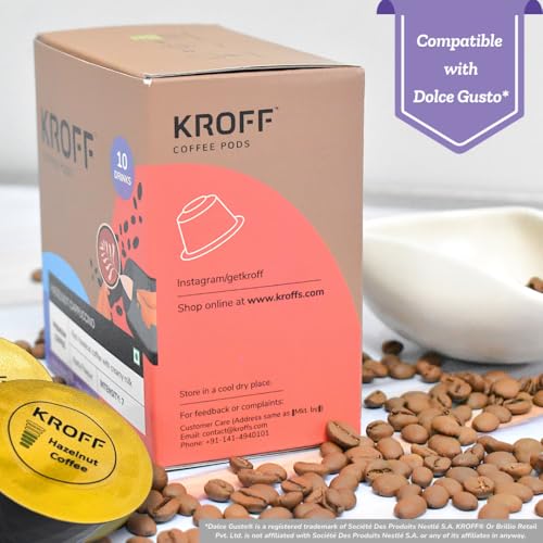 Image of KROFF Hazelnut Cappuccino Coffee Pods | Rich Hazelnut Coffee with Creamy milk | 10 Pods Per Box | Dolce Gusto Compatible
