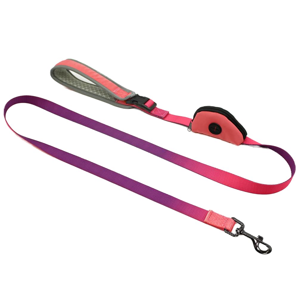 Correa para Perros, con Estuche para Bolsas, Degradado Rosa, Reflectante, Antitirones