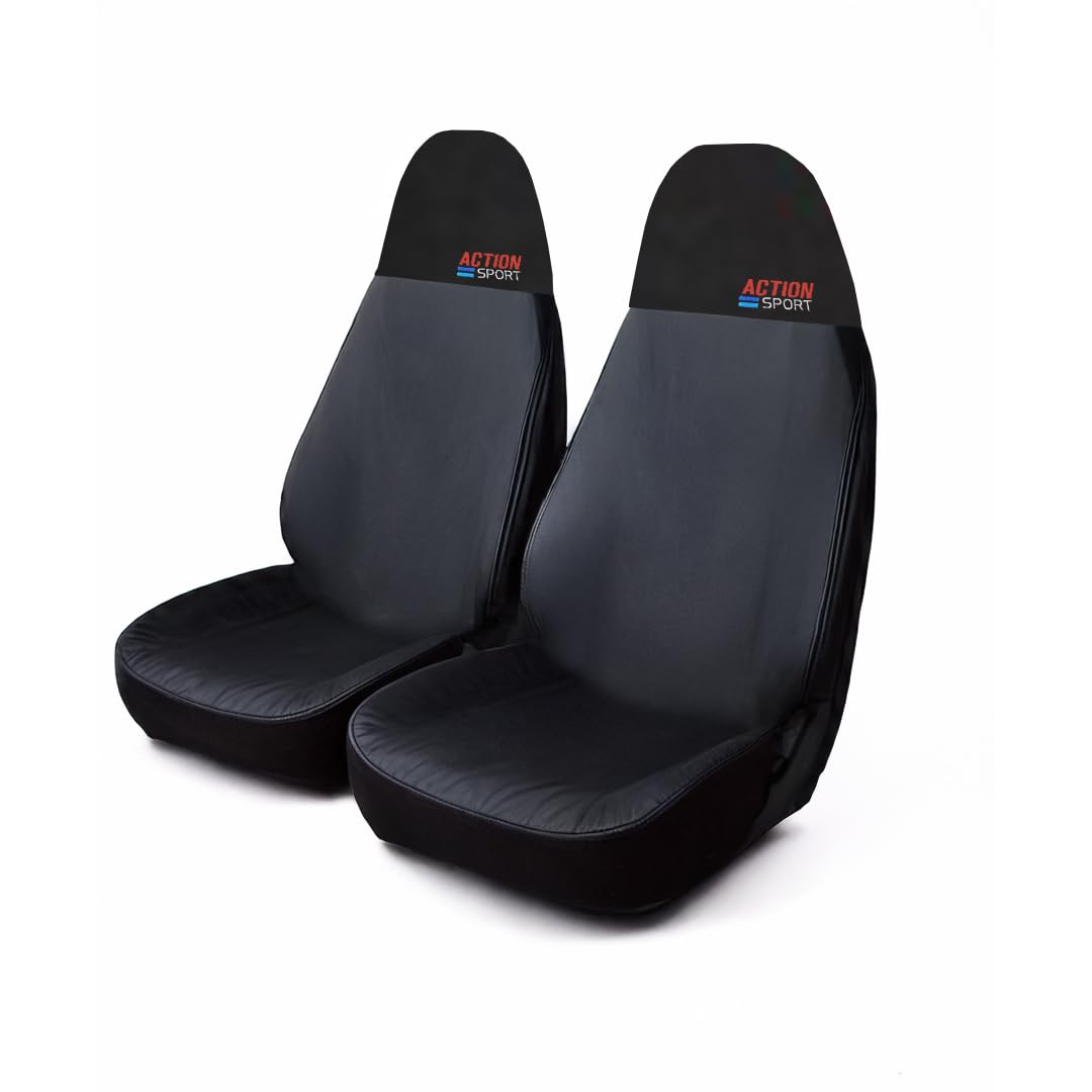 2 x Universal Car Seat Protector | Waterproof Van Seat Covers | Front Pair | Action Sport | Black