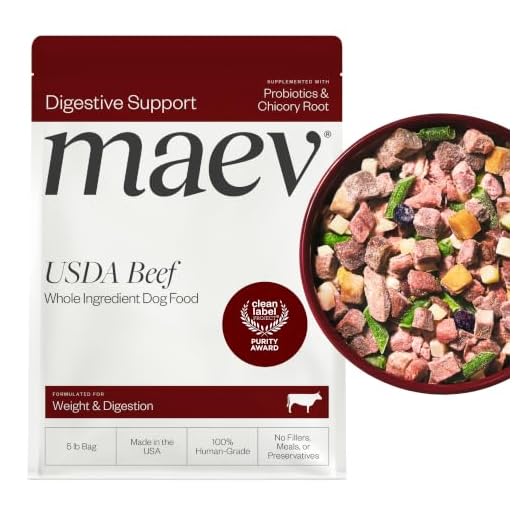 Maev Human-Grade Fresh-Frozen Beef Dog Food, Weight & Digestion Formula | High-Protein, Grain-Free, Whole Ingredient Raw Food for Dogs | Complete & Balanced Meal or Topper | Made in USA | 5 lb