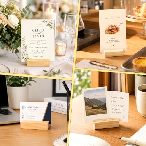 Image of 15Pcs 2.75x1.38 Inches Wood Table Number Stands, Wood Place Card Holders, Wooden Holders for Wedding, Ceremony, Birthday, Party, Home Decoration, Events (2mm Slots)