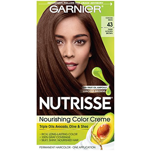 Garnier Nutrisse Nourishing Hair Color Creme, 43 Dark Golden Brown (Cocoa Bean) (Packaging May Vary),1 Count