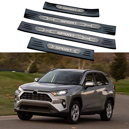 GZBFTDH Car Stainless Steel Door Sill Scuff Protector, for Toyota RAV4 2019-2022 Auto Accessories Interior Parts, Carbon Door Entry Guard Plate Trim Cover