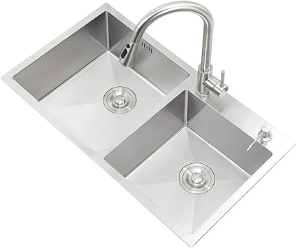 Amazon ダブルボウルシンクバスルーム洗面台皿掃除プールステンレス鋼シンク 洗い桶 オンライン通販