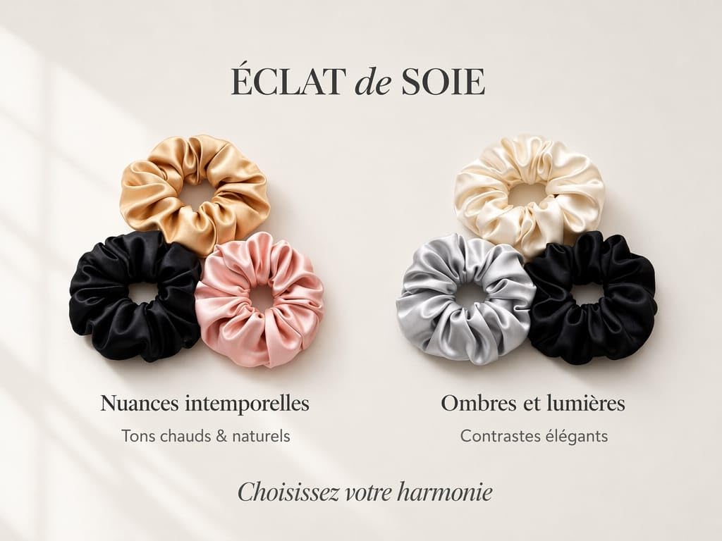 Éclat de Soie - Coffret de 3 chouchous XL en 100% soie de mûrier 19 Momme - Nuances Intemporelles - Idée cadeau femme - Tous types de cheveux- Maintien doux - Idéal rituel cheveux