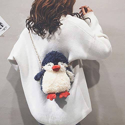 QZUnique Plush Penguin Purse for Women Fluffy Novelty Handbag Kawaii Crossbody Shoulder Bag Chain Wallet Sheep Chick Bear4
