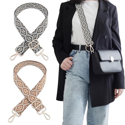 Image of 2 Pack Adjustable Crossbody Purse Straps,1.5 inch Wide Replacement Shoulder Straps for Handbags, Retro Jacquard Embroidered Multi-Pattern Bag Strap for Crossbody & Shoulder Bags