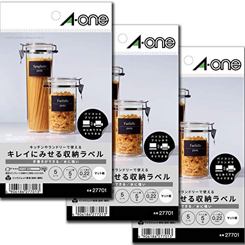 エーワン キレイにみせる収納ラベル 水に強い マット紙 ノーカット はがきSIZE_NAME 5シート 3個セット 27701-3P