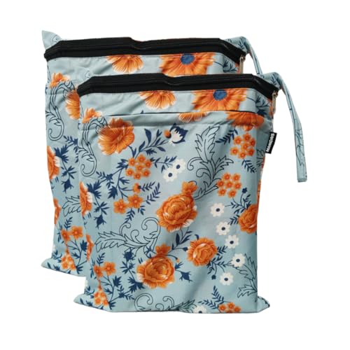Image of Waterproof Wet Bag, Washable, Reusable for Travel, Beach, Pool, Stroller, Diapers, Dirty Gym Clothes, Wet Swimsuits,Toiletries with Extra Pocket Zipper(Pack of 2) (Pack of, Grey Flower)