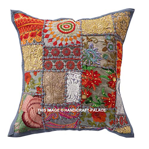 Image of Ravaiyaa - Attitude is everything Home Decor Khambadiya Cotton Cushion Cover Handmade Patchwork Pillow Case Cotton Embroidery Cushion Cover 16 inchX16 inch