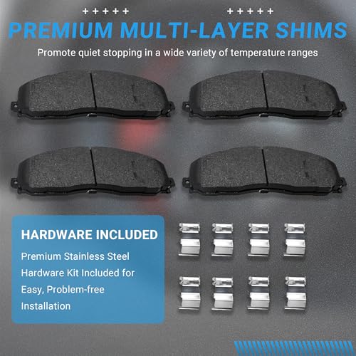 Image of Front Brake Pads Set Compatible with 2013-2021 Ford F-250 F-350 Super Duty 2013-2016 Ford F-450 Automotive Replacement Brake Pads Semi-Metallic D1680