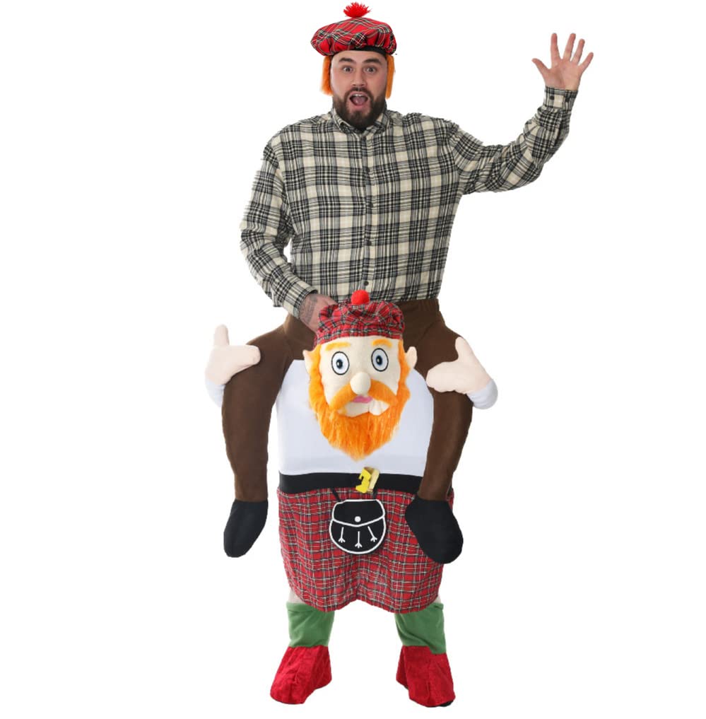 Scottish Suporters Set - Scotsman Pick Me Up Costume + Tam O Shanter Hat with Attached Hair - Football Scotland Sports Supporters Fancy Dress Accessory Set