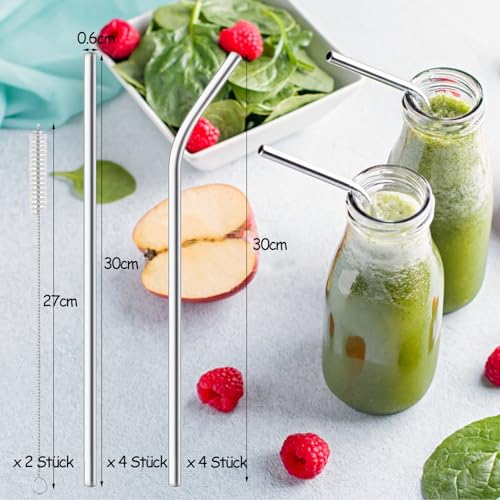 FLEXNOVA 8 Stück Edelstahl Strohhalme, 30cm, Wiederverwendbar, Reinigungsbürsten, Perfekt für 30oz/40oz Becher, Hochwertiges 304 Edelstahl Material, Lebensmittelecht und Giftfrei