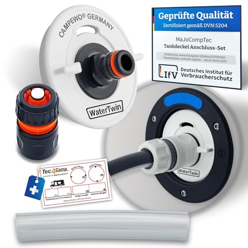MaJoCompTec WATERTWIN Tankdeckel mit Wasseranschluss | Wassertankdeckel Befülladapter für Wassereinfüllstutzen | Wohnmobil Wohnwagen Zubehör (ECO-Version + Schlauchkupplung Adapter 3-PIN D:78)