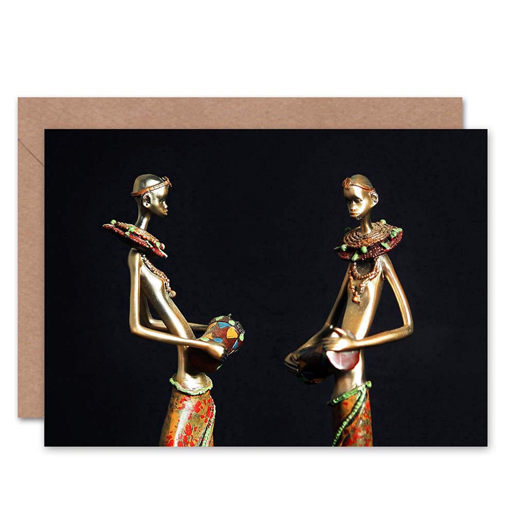 Wee Blue Coo AFRICAN FIGURINES TRIBE DRUMS BIRTHDAY GIFT BLANK GREETINGS CARD