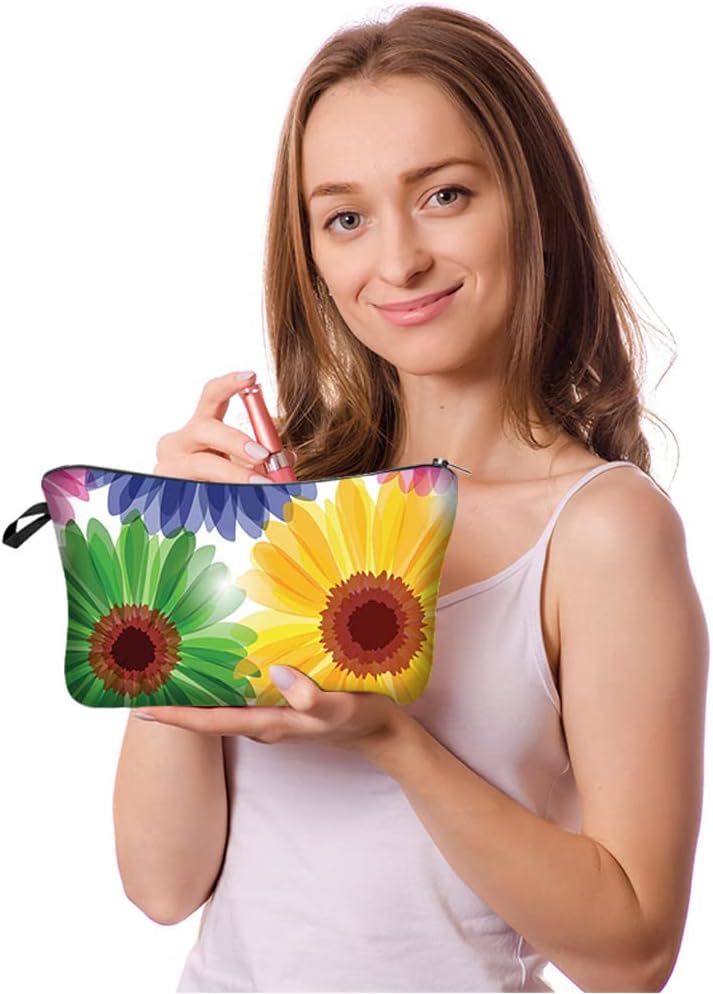 Evergoo 2 Pieces Funny Cosmetic Pouch for Women, Allover Printed Small Zipper Pouches Adorable Makeup Bags Roomy Toiletry Pouch Travel Accessories Organizer Gifts-Sunflowers - Image 4