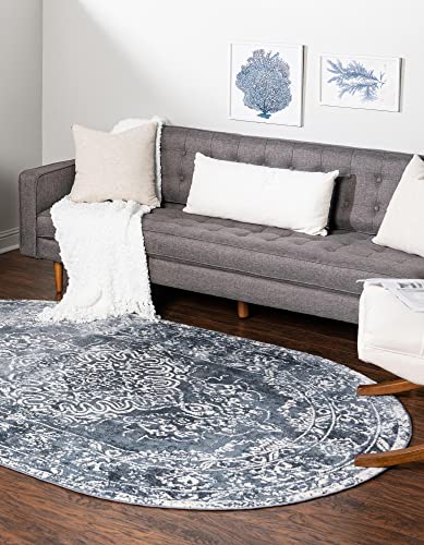 Tapete Oval Oxford Collection Unique Loom Azul 5'3"x8' miniatura 4