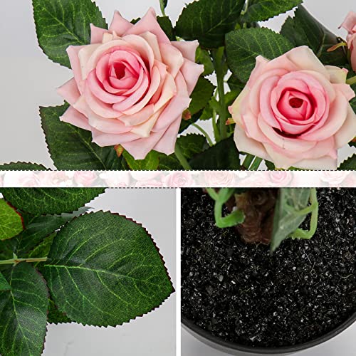 Briful 38CM Artificial Roses in Pot Pink Artificial Flowers - Image 3