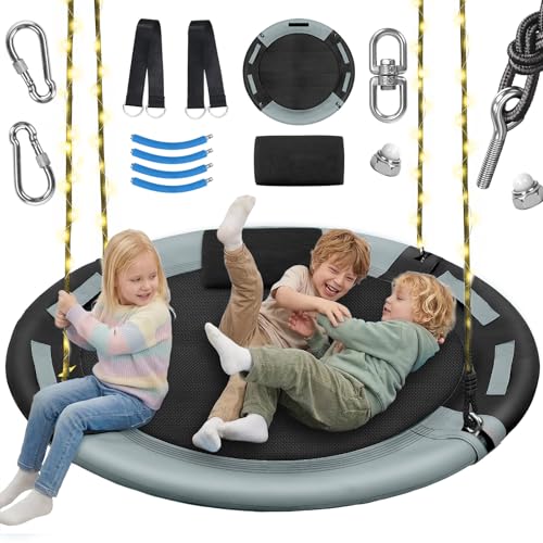 IEEILULU Balançoire Nid d'Oiseau 100 cm, Balançoire Enfant et Adulte, Balançoire Jardin Extérieur Filet, Charge 300 kg, Corde Réglable, Rotation 360°,...