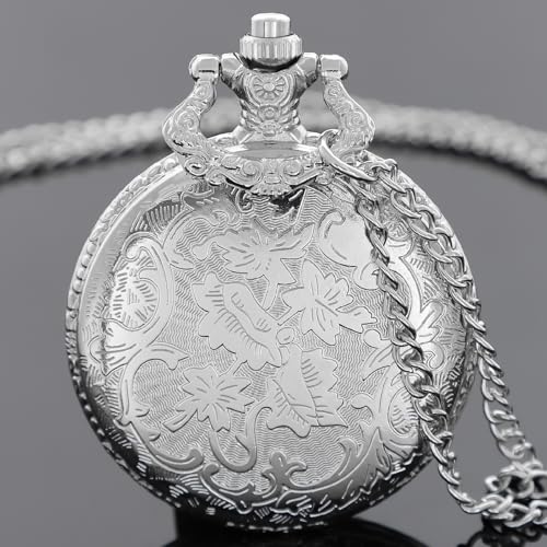 Image of Tiong Vintage Pocket Watch Engraved Cowboy Skull Wolf 3D Pattern Arabic Numerals Quartz Pocket Watch with Chain Best Gifts