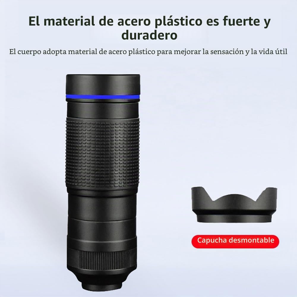 Teleobjetivo HD 36X para Teléfono Inteligente, Teleobjetivo para Teléfono Móvil con Mini Trípode, Lente de Cámara para Teléfono Móvil para Tomar Fotografías y Vídeos (Blue)
