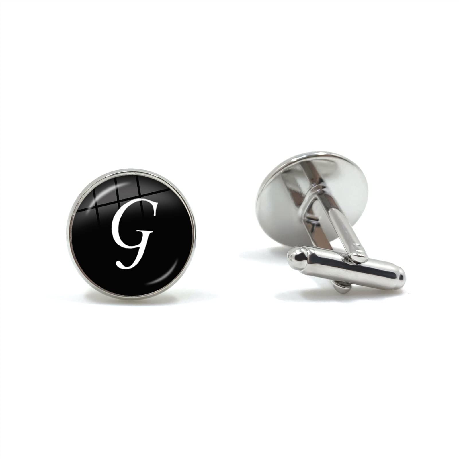 Herren Mode AZ Single Alphabet Manschettenknöpfe Silber Farbe Buchstabe Manschettenknopf für Herren Gentleman Hemd Hochzeit Manschettenknöpfe Geschenke (Metallfarbe : 24)
