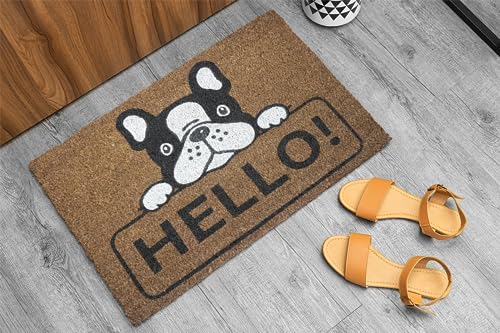 KOKO DOORMATS Kokos Fußmatte außen mit Anti-Rutsch PVC | Lustige Türmatte Hello - Bulldog | Umweltfreundlich, Robust & Pflegeleicht | 60x40 cm für Außenbereich & Haustür