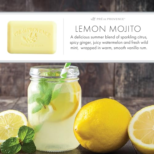 Image of Pre de Provence Artisanal Soap Bar, Natural French Skincare, Enriched with Organic Shea Butter, Quad Milled for Rich, Smooth & Moisturizing Lather, Lemon Mojito, 5.3 Ounce