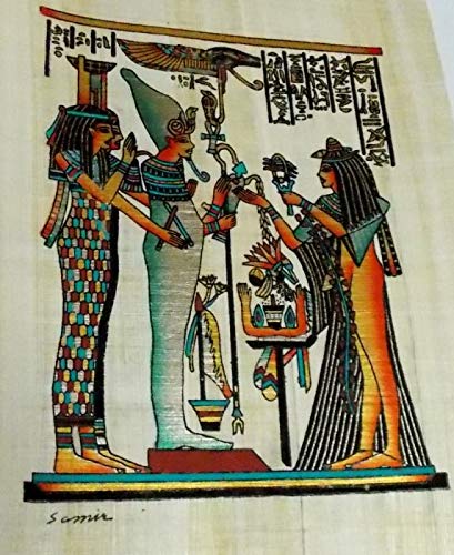 MASRY Papiro egipcio original M1-7 hecho y pintado a mano de Egipto, medida 35cm X 25cm; Con certificado de autenticidad ; Papiro artesanal de fabricación egipcia