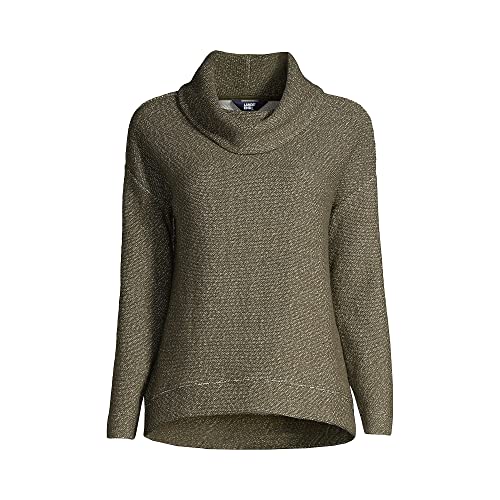 Lands' End Womens Long Sleeve Textured Sweatshirt Forest Moss Marl Regular Large #TOP1