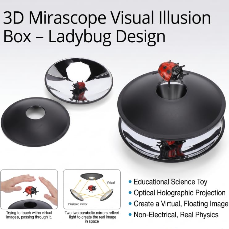 Projecteur hologramme 3D Mirascope - Appareil d'illusion d'optique pour l'éducation scientifique - Kit d'apprentissage interactif de la physique avec réflecteur parabolique - Visionneuse en plastique