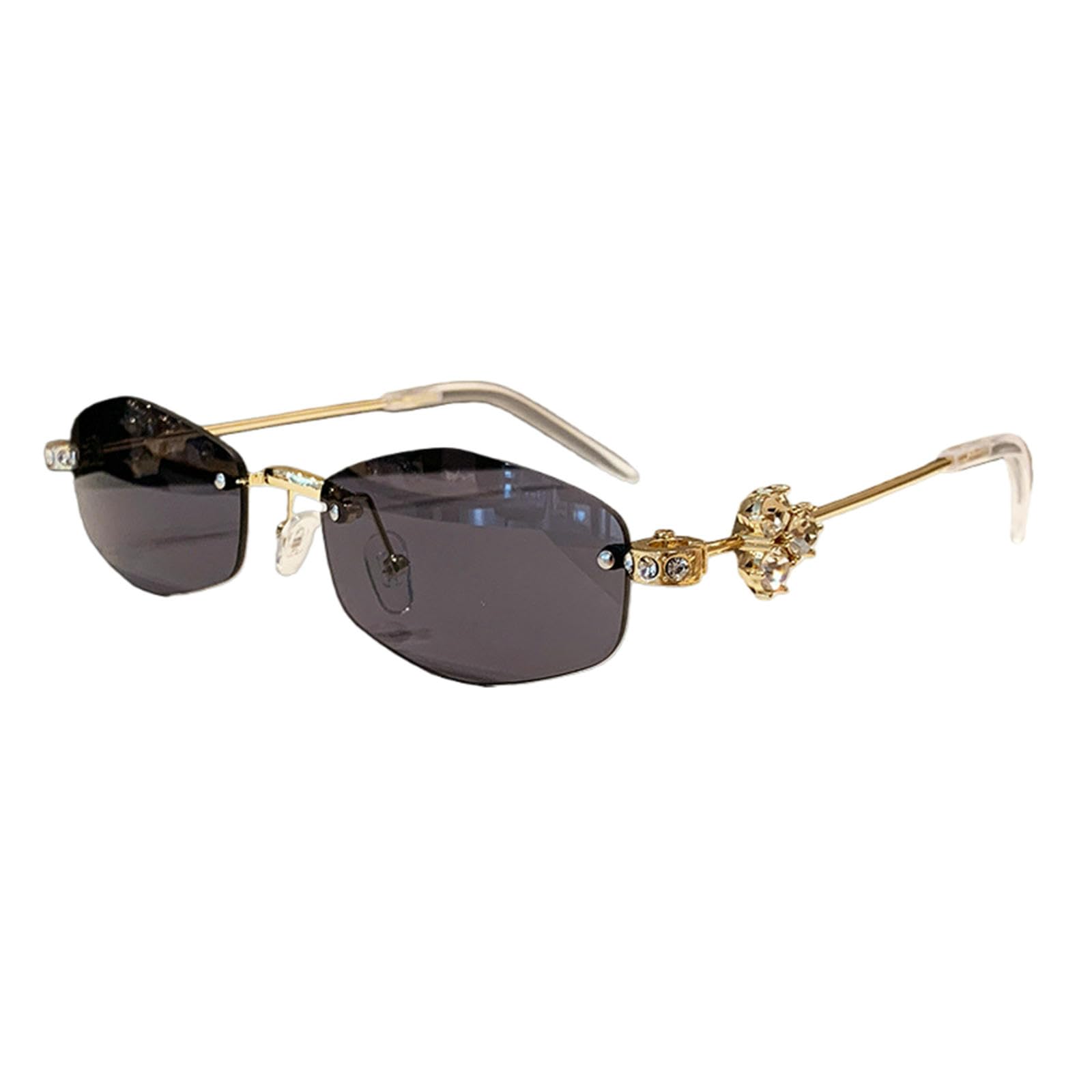 Gyios Sunglasses Mens For Women Men, Bling Trendy Rimless Sun Glasses Fashion Narrow Shades Sunnies-gold Frame With Black-grey Lenses