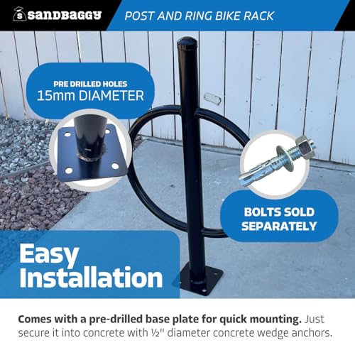 Sandbaggy Commercial Bike Racks - Galvanized Steel - Anti-Theft Design - In Ground, Apartments, Sidewalks, Industrial (2, Black, Post and Ring - 2 Bike Capacity) - Thumbnail 5