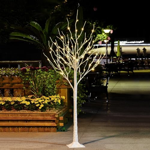 Image of LIGHTSHARE 6 Feet Birch Tree, 72 LED Lights, Warm White, for Home, Festival, Party, and Christmas Decoration, Indoor and Outdoor Use