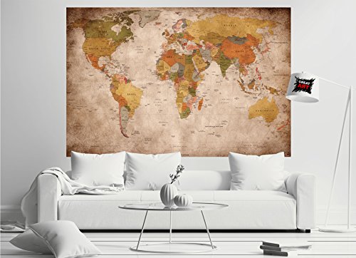 GREAT ART® XXL Poster – Retro Wereldkaart – Muurfoto Used Look Decoratie Globe Continenten Atlas Wereldkaart Old School… - Image 5
