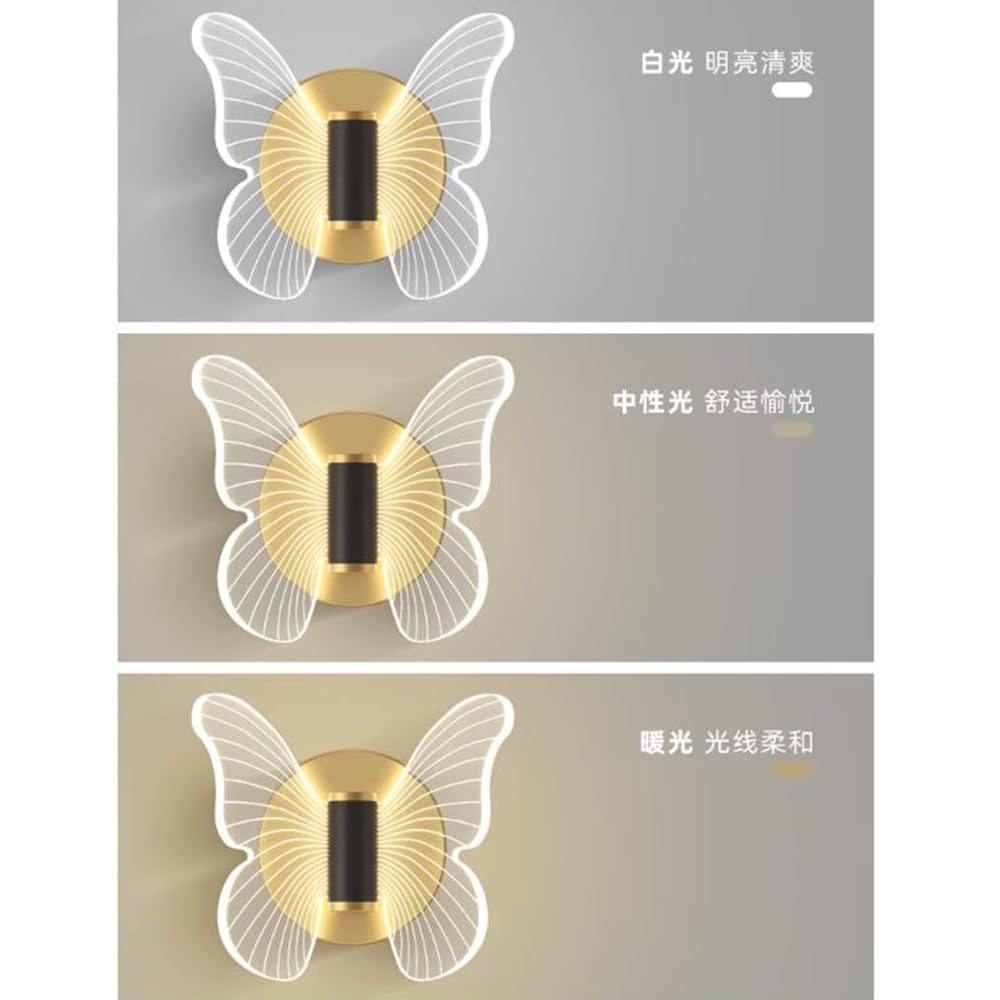 Lampada Da Parete a LED a Farfalla, Applique Da Parete Moderne a Farfalla, Apparecchio di Illuminazione a Parete a LED Luce Lampada Muro animale Creativo Bambini Vivaio Stanza, Bianco caldo (singolo)