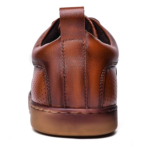 Men's Casual Sneakers Fashion Oxford Sneaker Shoes Perforated Yellow Brown Leather Comfortable Daily Shoe for Men Size 74