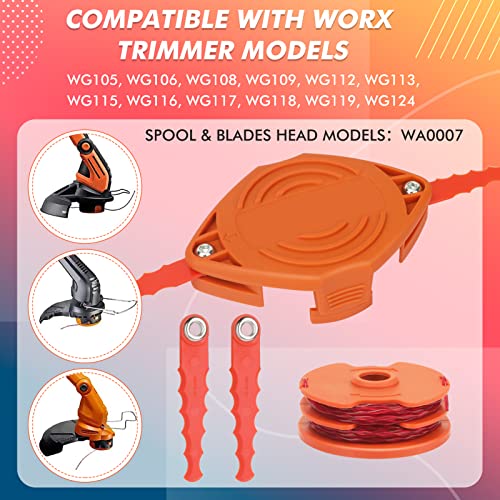 Eyoloty WA0007 Replacement Blades Head Spool Line Compatible with Worx WG105,WG106,WG108,WG109,WG112,WG113,WG115,WG116,WG117,WG118,WG119,WG124 String Trimmer,16Ft 0.065\" Line With Screw Part (24 Pack)