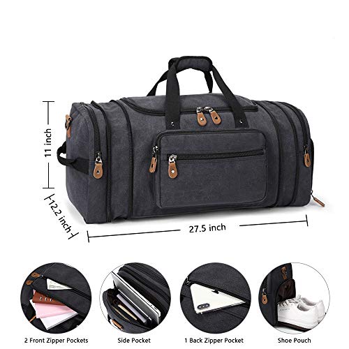Gonex Travel Duffle Bag with Shoe Compartment 60L Canvas Duffel Overnight Weekend Bag(Dark Gray)