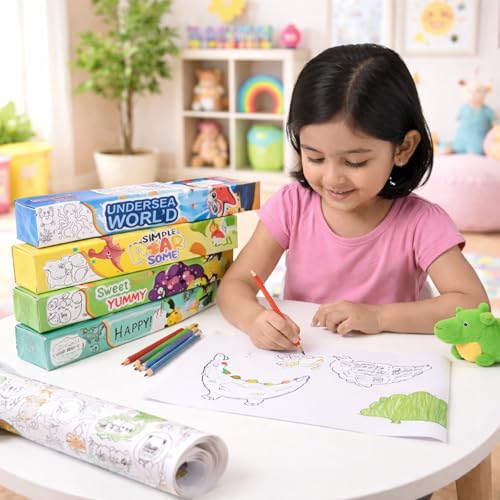 Image of WISHKEY Kids Drawing & Colouring Paper Roll 3 Meter 30CM Width Pack Of 4 Large Coloring Roll Sheet for Toddlers Creative Art Painting & Sketching Paper for Kids Age Above 3 Years