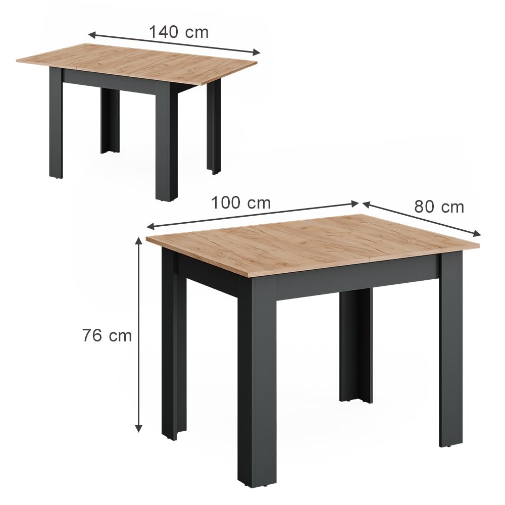 Vicco Esstisch Repose, Anthrazit/Goldkraft Eiche, 100-140 x 80 cm | ausziehbar, für flexible Nutzung als Ess- oder Arbeitstisch