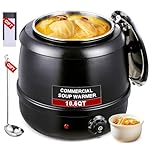 500W Soup Warmer Commercial - 10.6QT Soup Kettle Electric Soup Pot for Party, Restaurants and Catering, with Stainless Steel Hinged Lid and Detachable Insert Pot (Black)