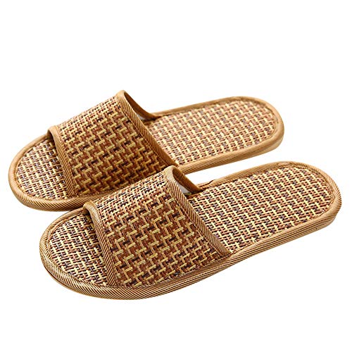 Delleu Unisex Haus Flachs Bambus Stroh Rutschen Open-Toe Hausschuhe Flip Flop Slip on Bath Spa Sommer Sandale Leichte Schuhe Cover