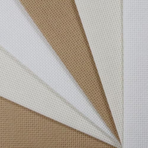 Image of KCS 4 /6 pc of 12 inch x 18 inch(30cmx45cm) 16 Count Cotton Aida Cloth Cross Stitch Fabric (6 pc,White+Antique White+Khaki)